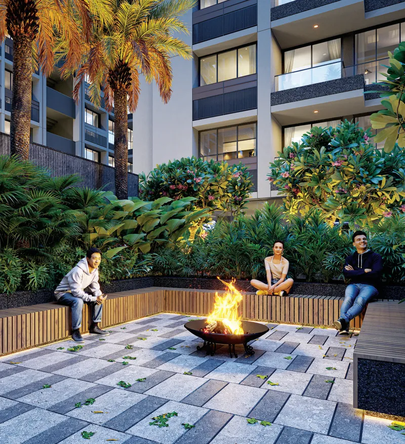 Fire-pit sitout with benches