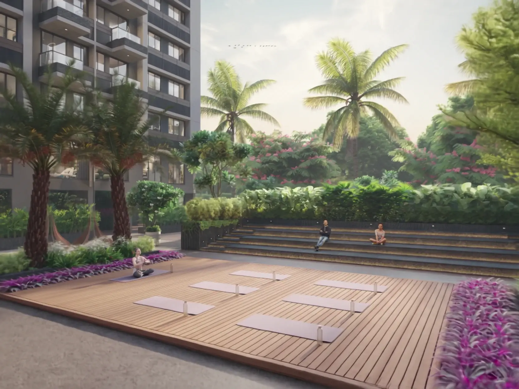 The yoga deck at the end of the garden
